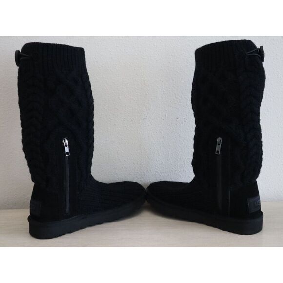 UGG 1146010 Women's Sz 6 Black Classic Cardi Cable-Knit Pull On Boots - Picture 5 of 16